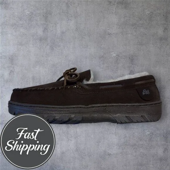 $110 EDDIE BAUER REAL SHEARLING/SUEDE SLIP ON LOAFER SLIPPERS MENS SIZE …