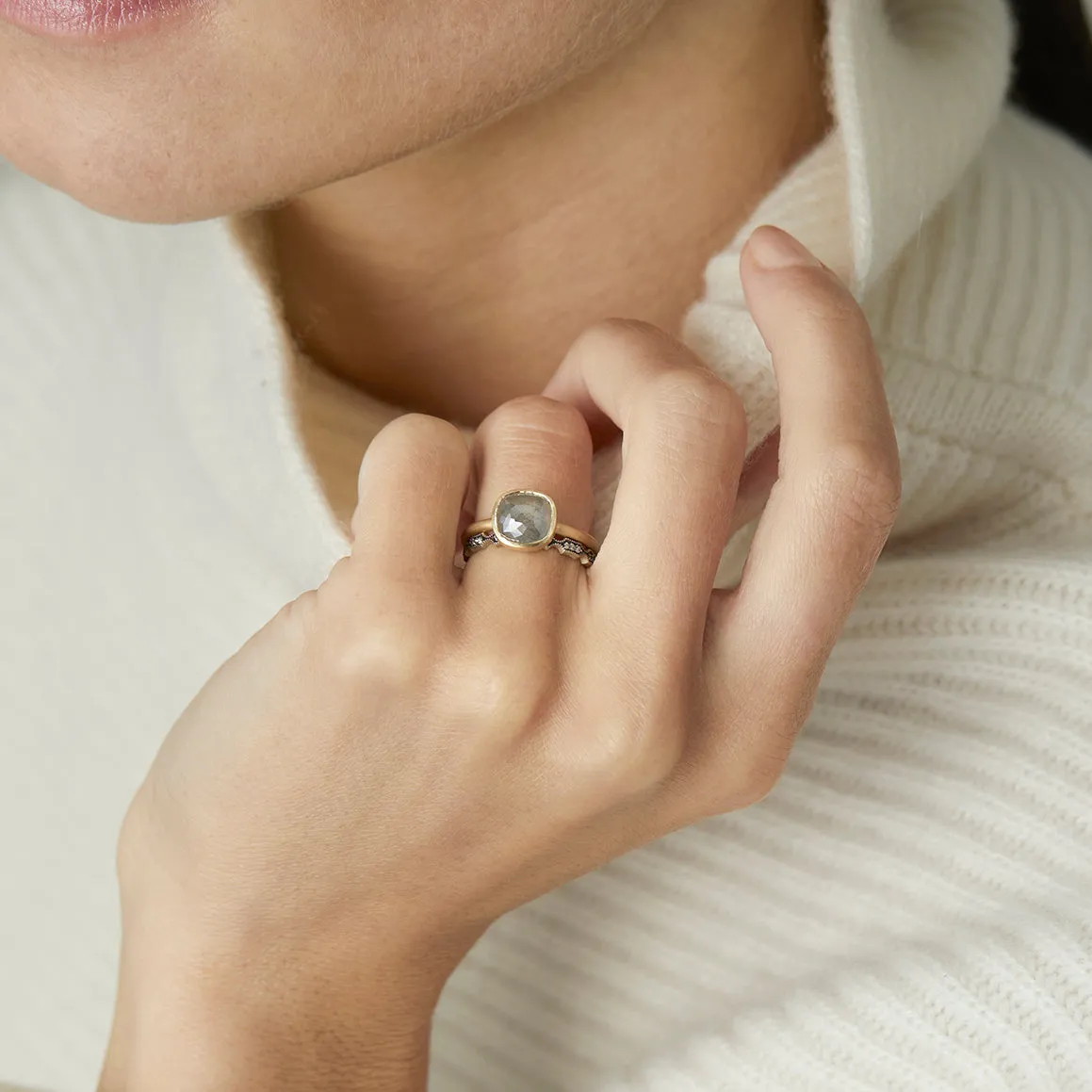 1.21 Carat One-of-a-Kind Rose Cut Grey Diamond Ring | DR88-OOAK