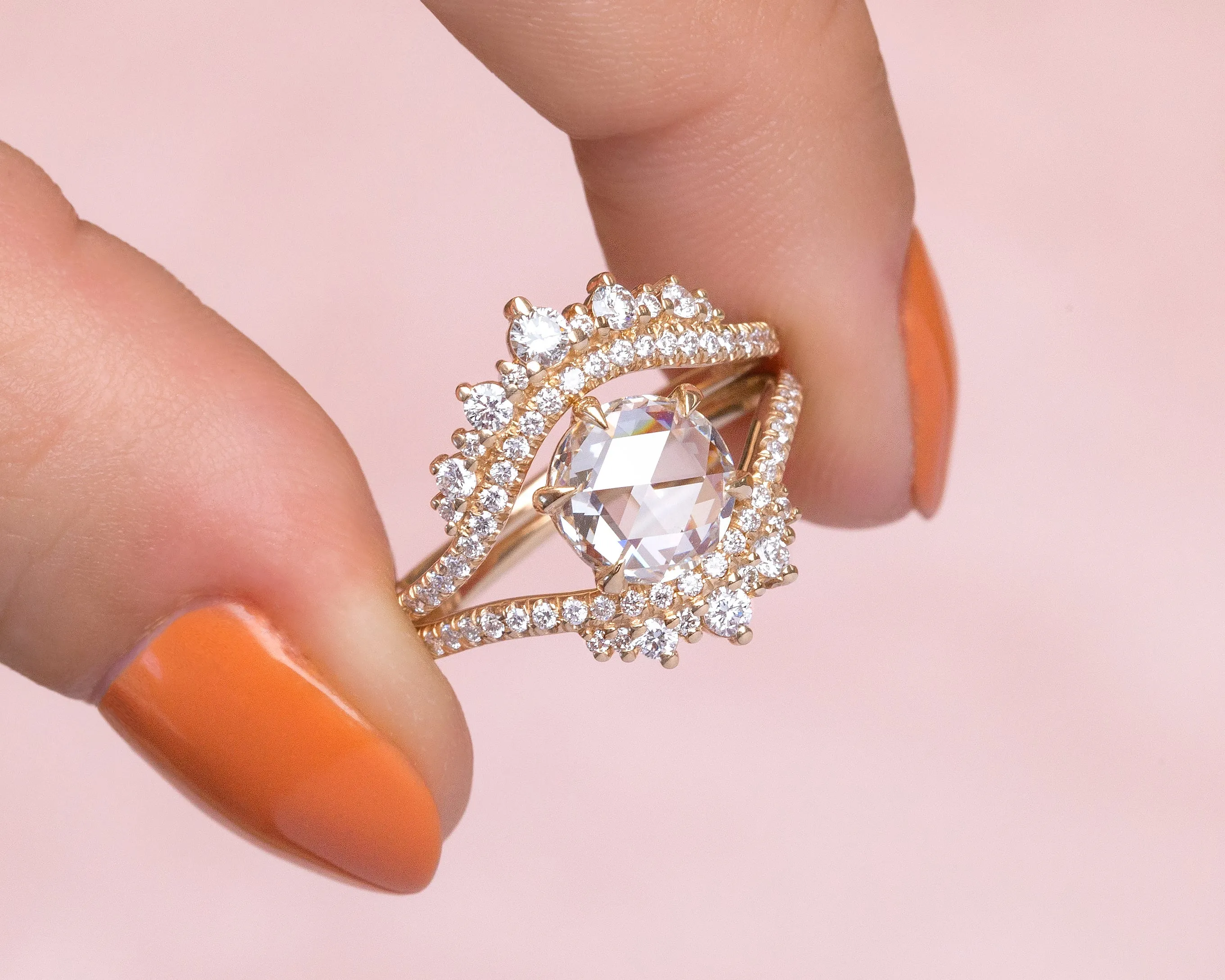 1.30-Carat Round Rose Cut Coronet Ring