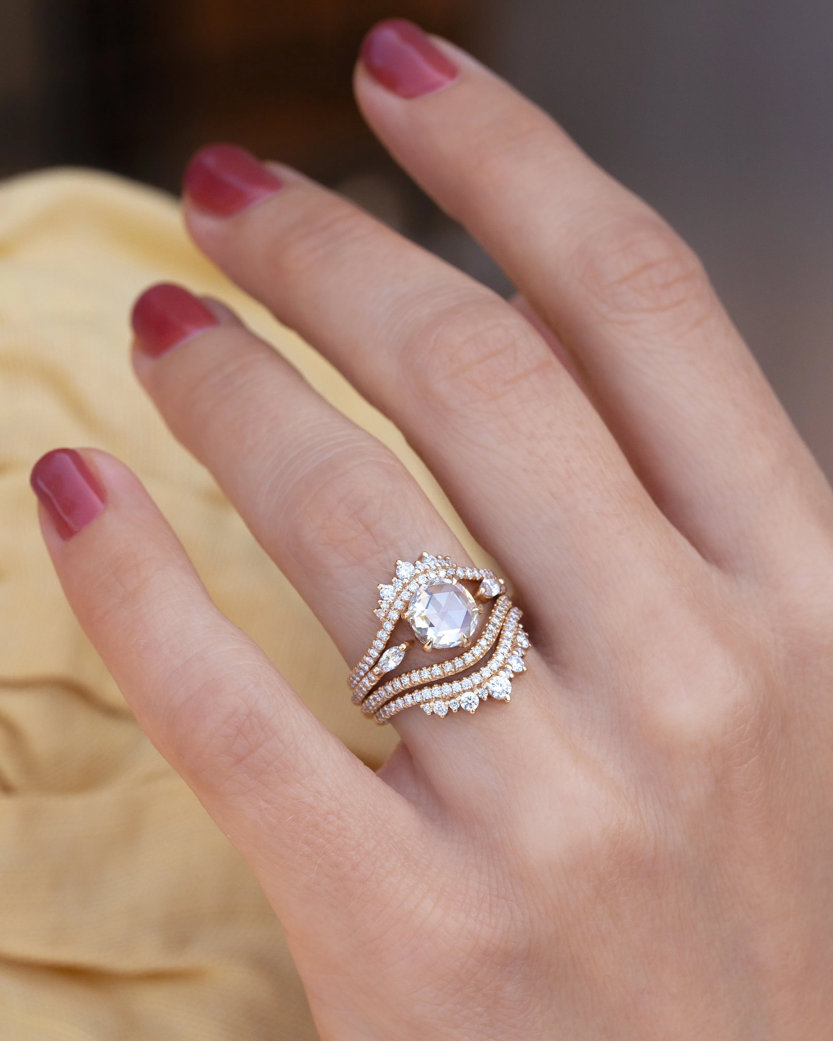 1.30-Carat Round Rose Cut Coronet Ring