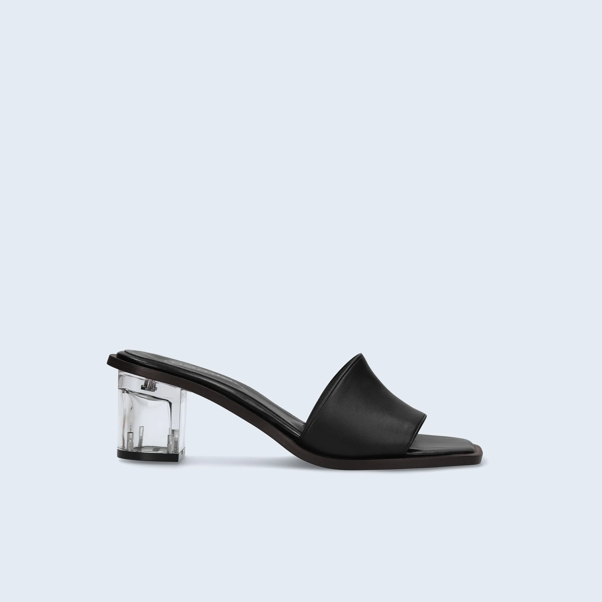 15% OFF: Wide Band Clear Heel Mules (m50002) Black