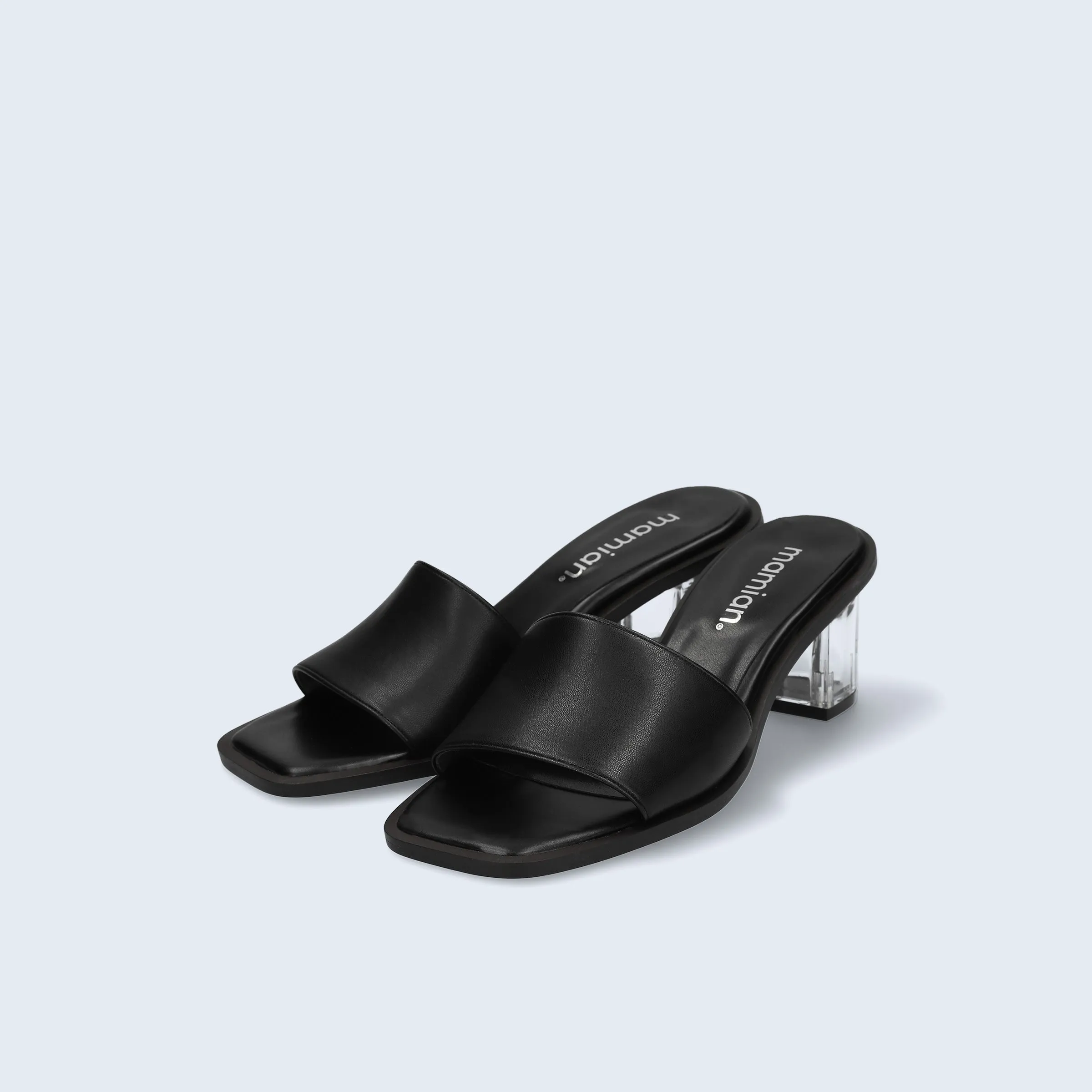 15% OFF: Wide Band Clear Heel Mules (m50002) Black