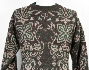 1960's Brown & Forest Green Knit Wool Sweater, Size M