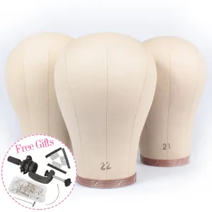 21-23 Inch Cork Canvas Block Head for Wigs with Stand Display Styling Mannequin Head for Making Wig/Head Weft/Hair Extension