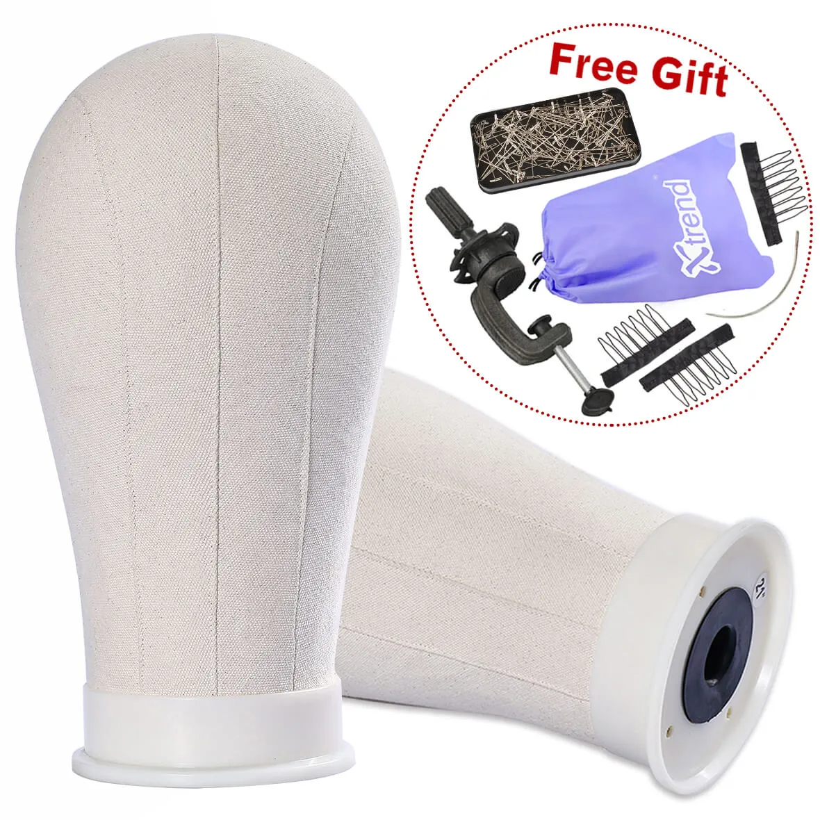 21-24 Inch Canvas Head for Wigs with Stand Display Styling Mannequin Head for Making Wig/Head Weft/Hair Extension