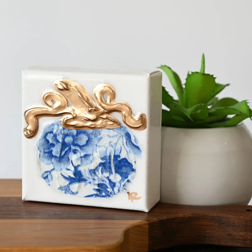 4"x4" Blue & White Pumpkin Canvas