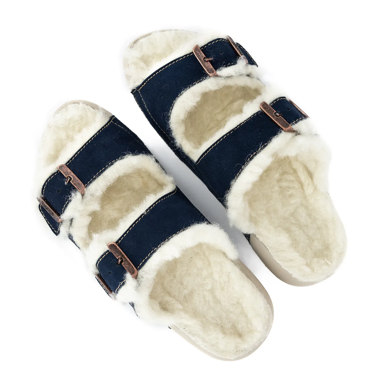 Abidjan : Ladies Leather Sandal with Wool Lining in Navy Velour