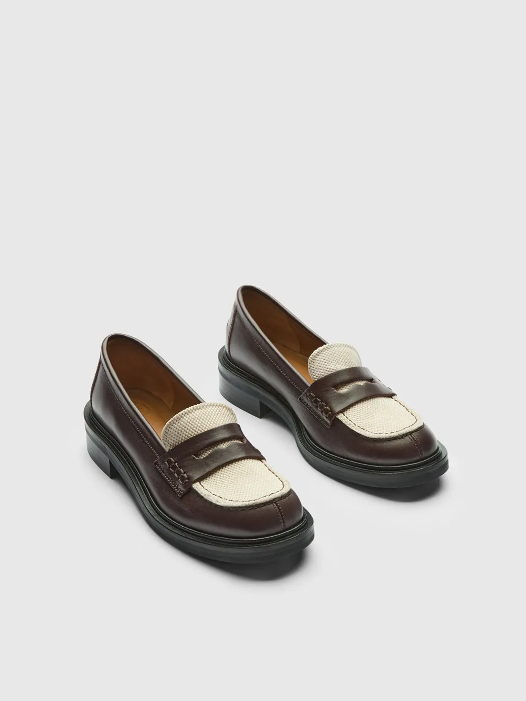 Albaredo Walnut/Ecru Leather/Canvas Loafers