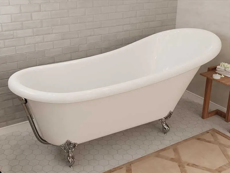 Anzzi 67.32" Diamante Slipper-Style Acrylic Claw Foot Tub in White