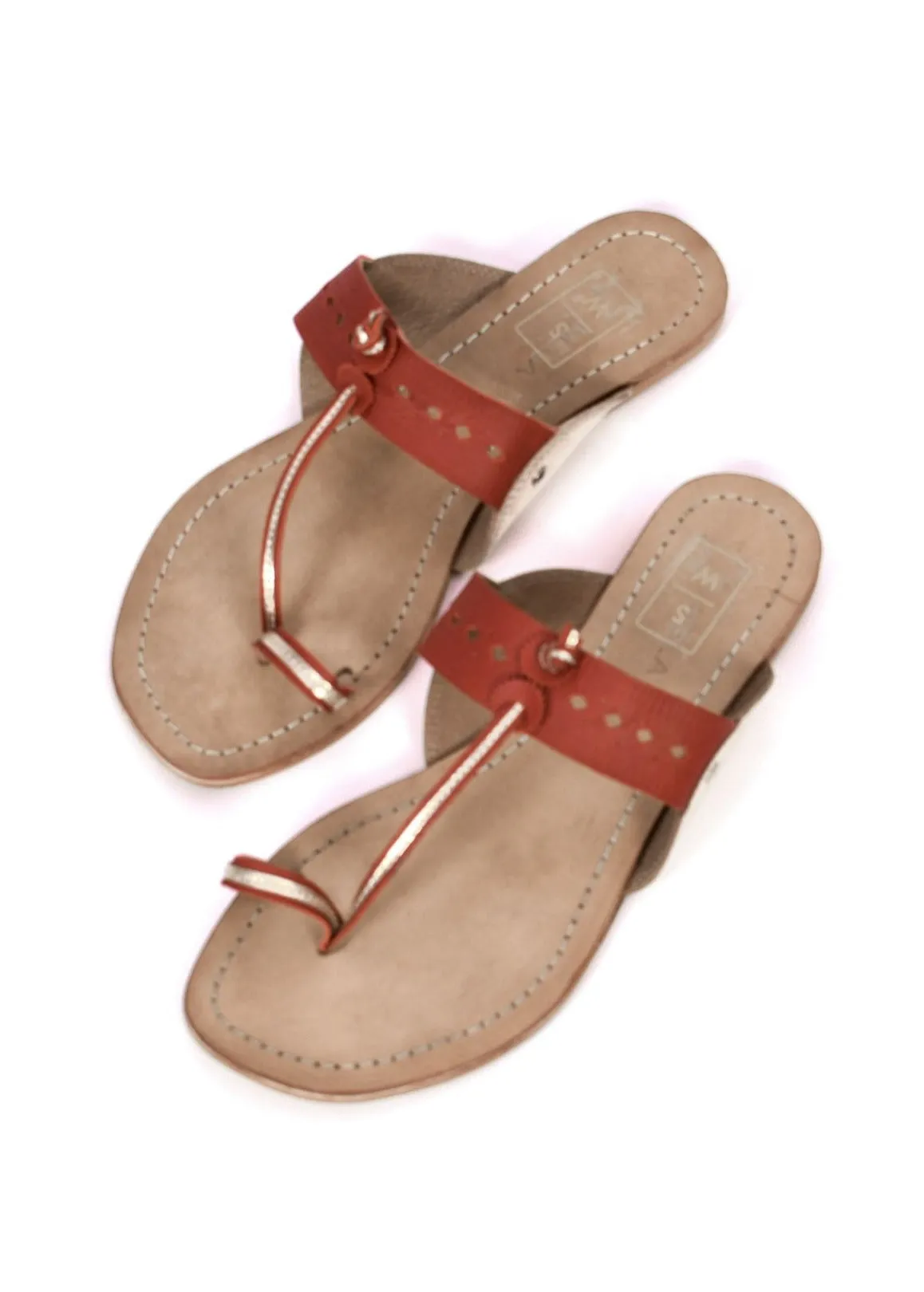 Arya Red & Rose Gold Kolhapuri Sandal