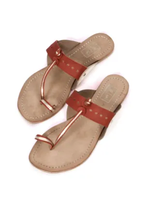 Arya Red & Rose Gold Kolhapuri Sandal