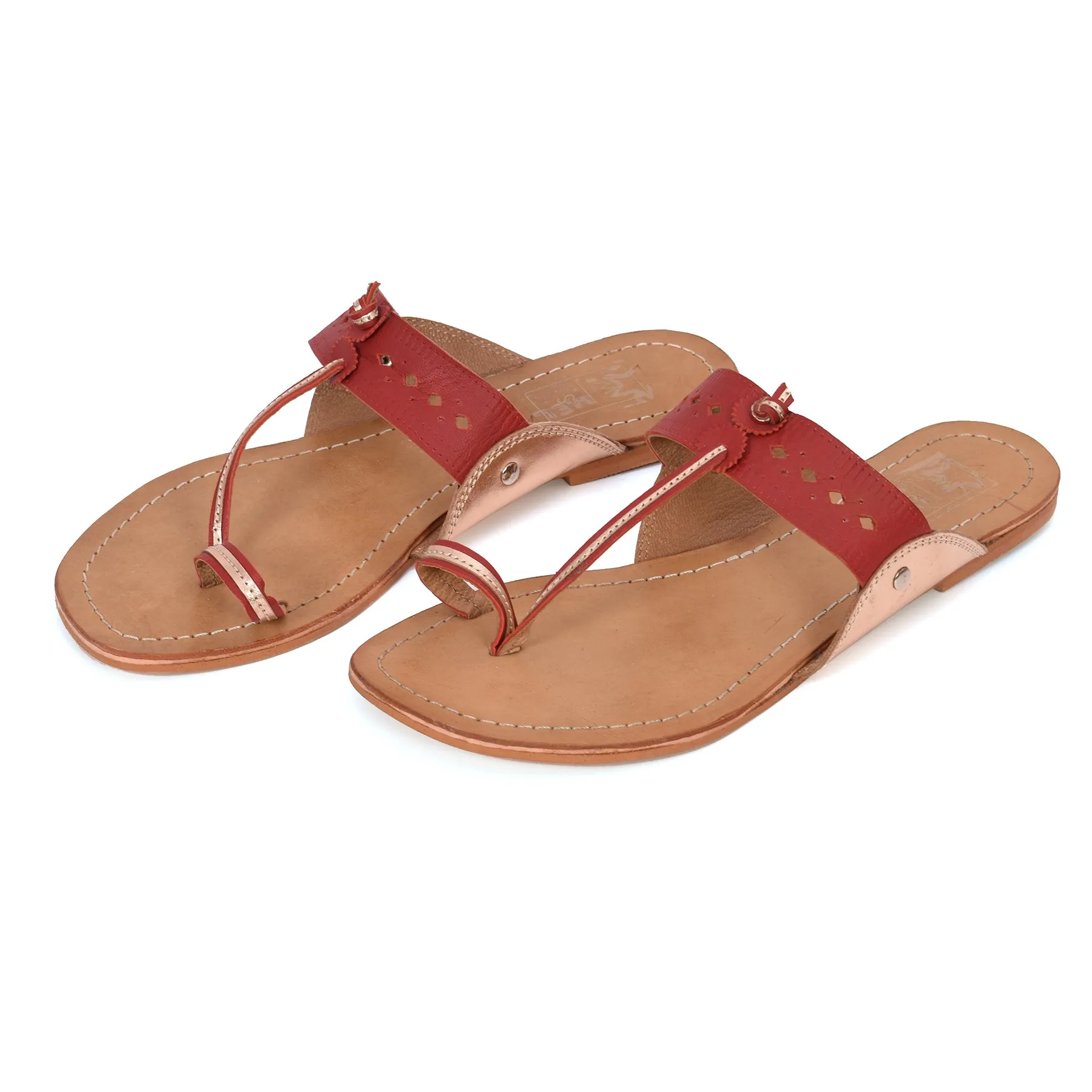 Arya Red & Rose Gold Kolhapuri Sandal