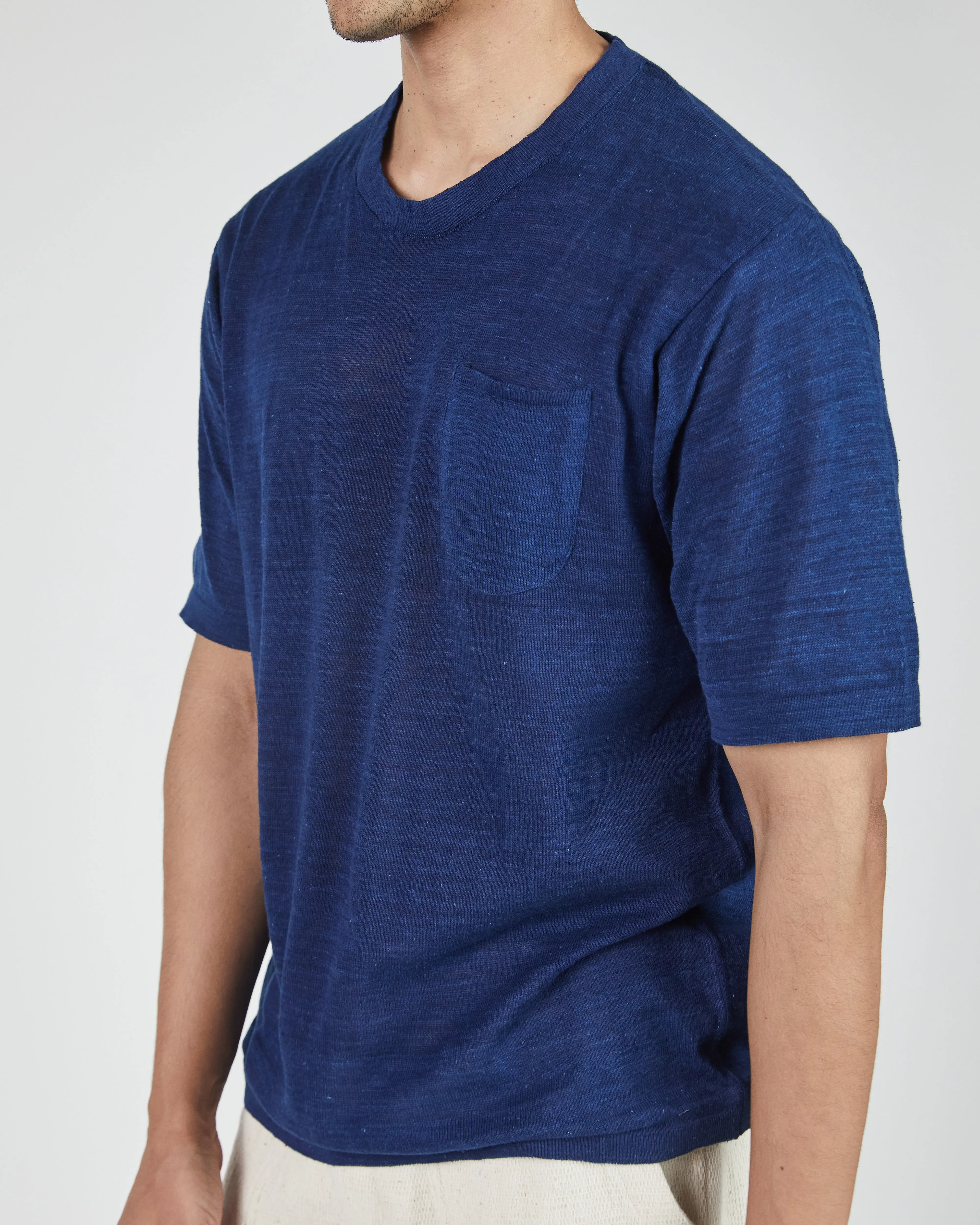 Azad S/S Pocket Flat Knitted Tee in Indigo