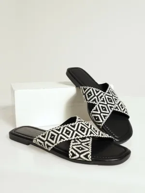 Aztec Print Cross Strap Mule Sandal