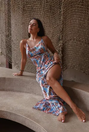 Bali Maxi Beach Dress - Blue Leopard