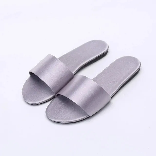 Beach Slippers Summer Flat Shoes Slip On Slides Silk Style Female Slip On Sandals Girls Indoor Outdoor Slippers