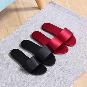 Beach Slippers Summer Flat Shoes Slip On Slides Silk Style Female Slip On Sandals Girls Indoor Outdoor Slippers