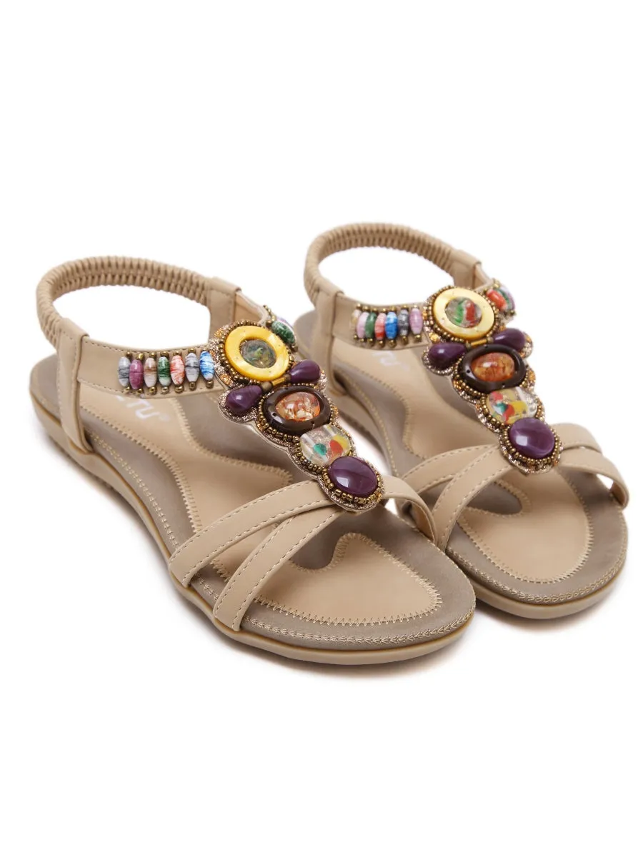 Beige Stone-Embellished Sandal