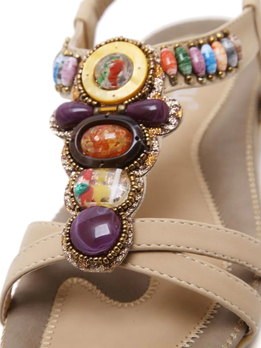 Beige Stone-Embellished Sandal