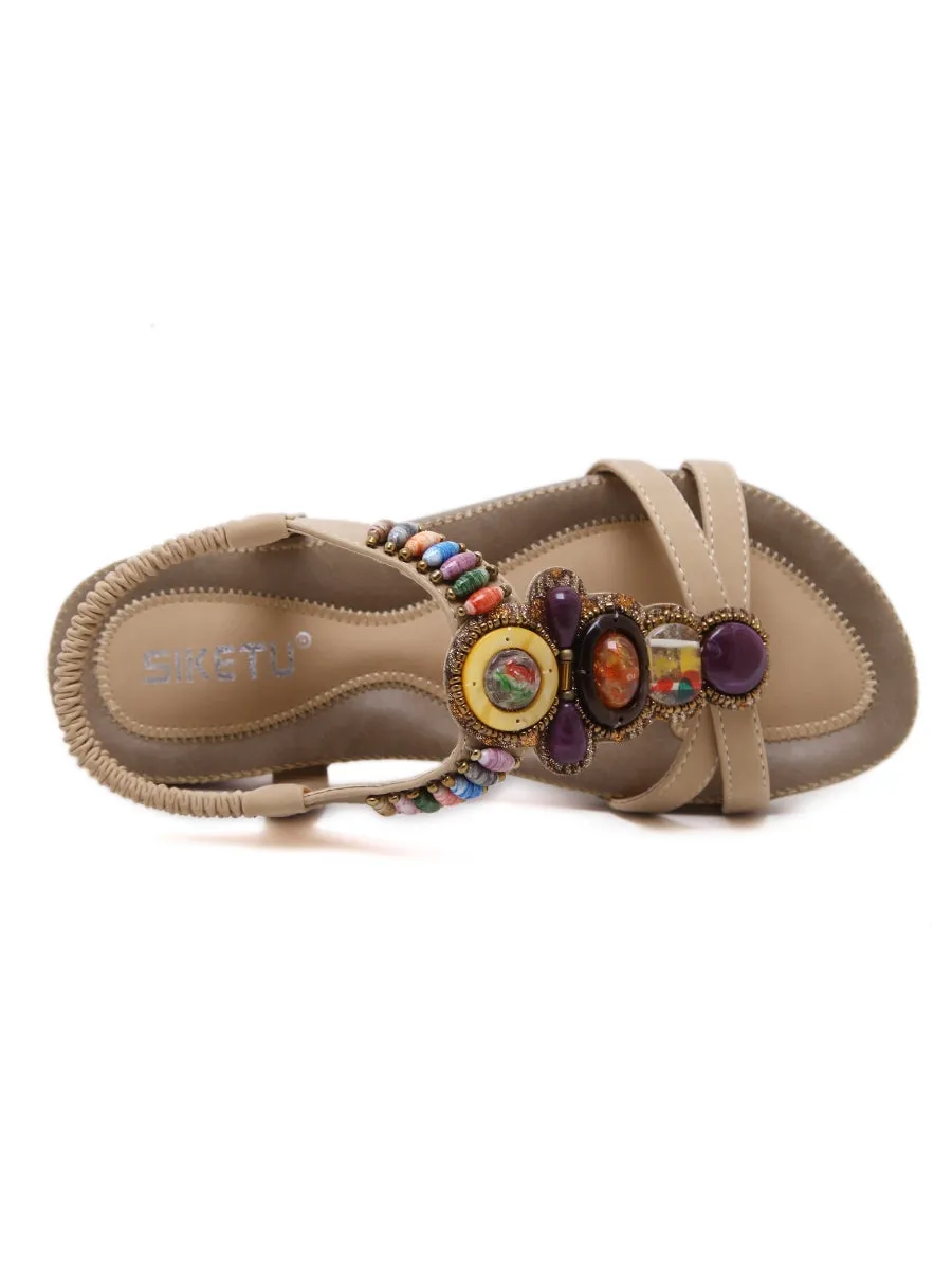 Beige Stone-Embellished Sandal