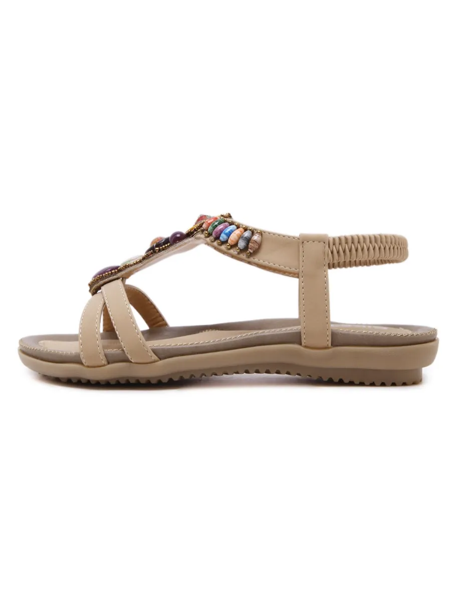 Beige Stone-Embellished Sandal