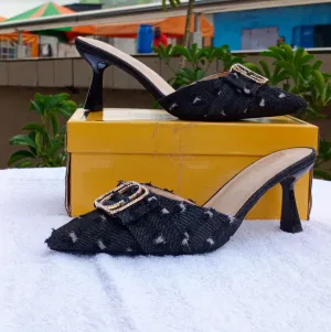 Black Denim Pointed-Toe Heel