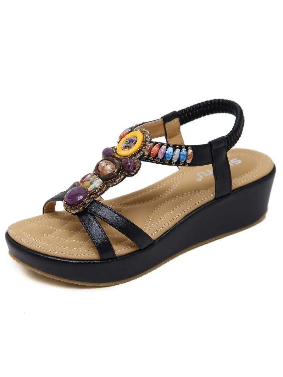 Black Stone-Embellished Wedge