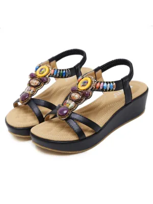 Black Stone-Embellished Wedge