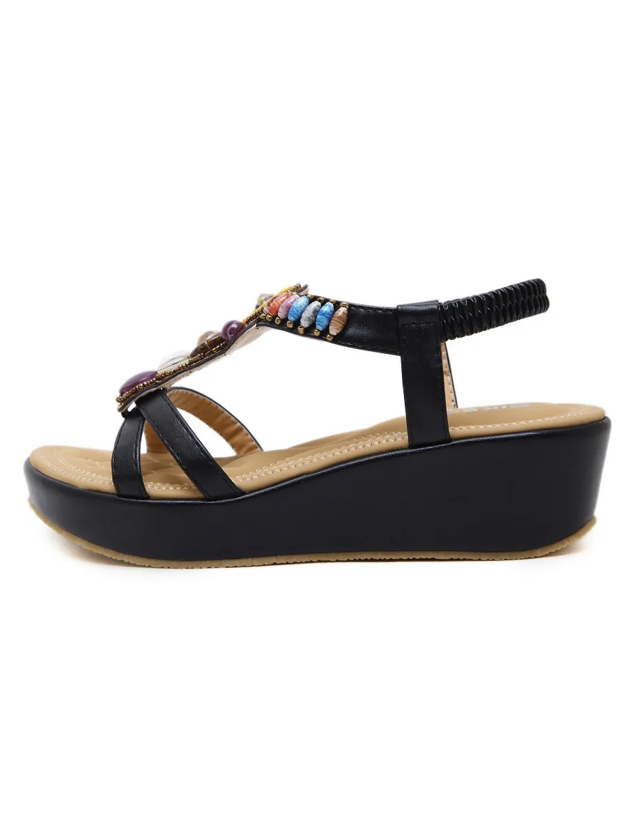 Black Stone-Embellished Wedge