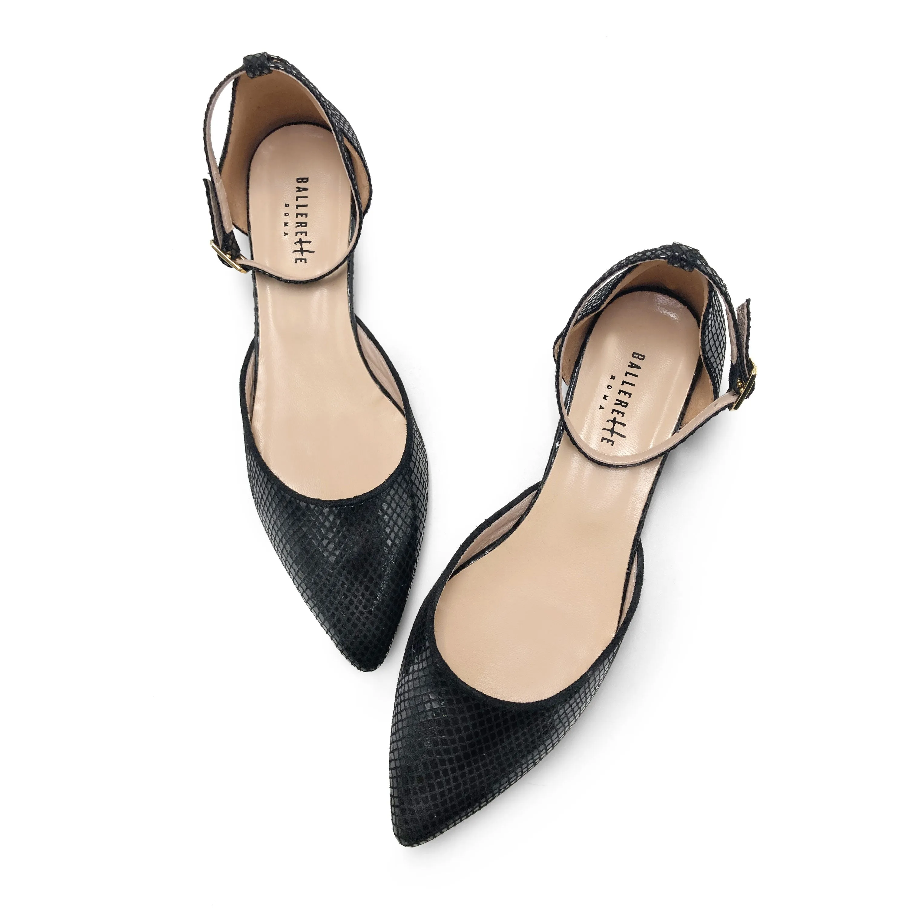 Black Summer Mule Shoes in Laminated Animal Print Suede with Ankle Tie