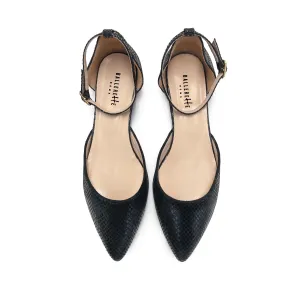 Black Summer Mule Shoes in Laminated Animal Print Suede with Ankle Tie