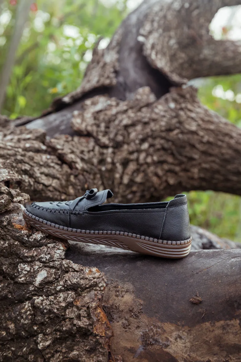 Braided Upper Leather Loafer - Black