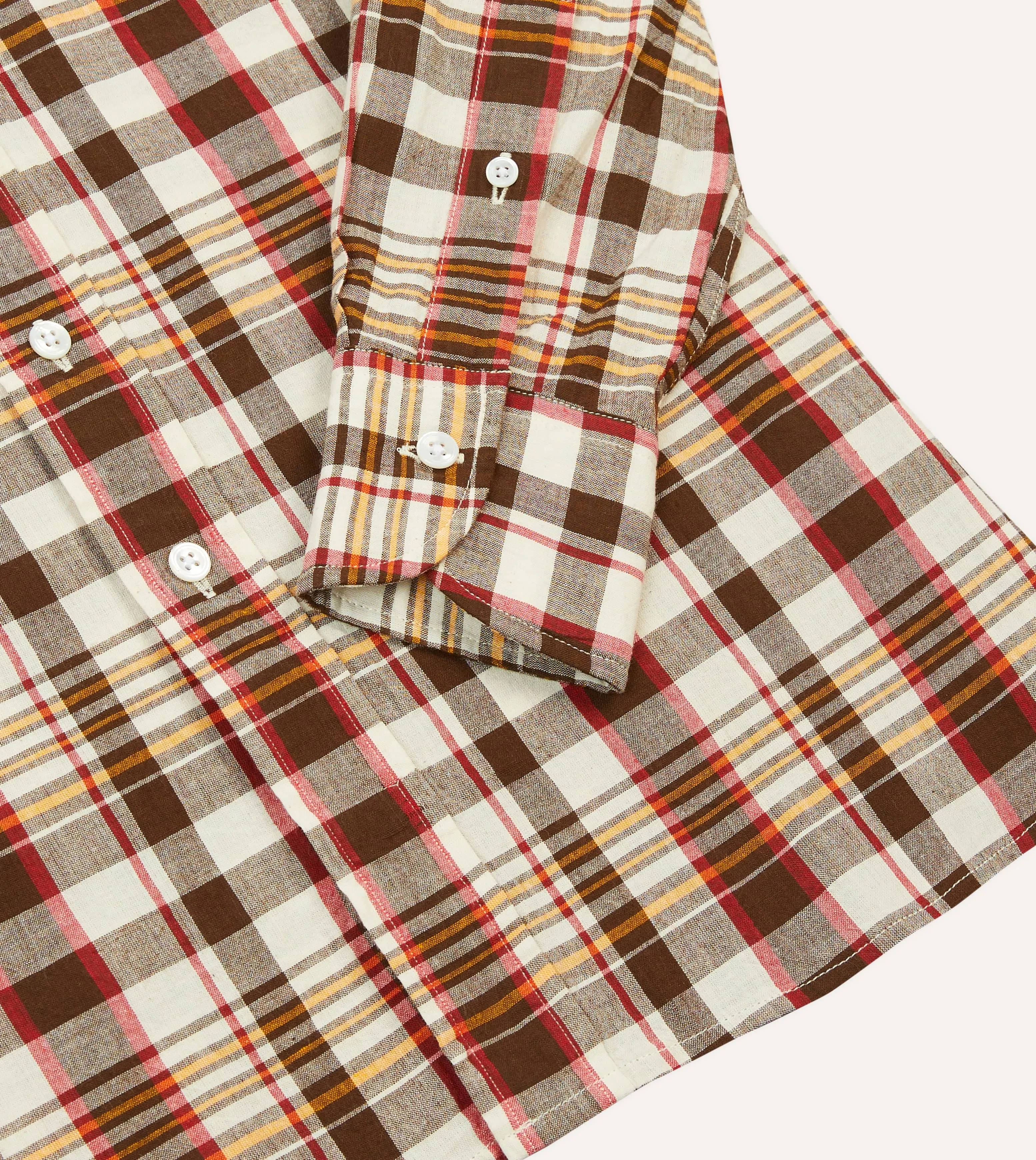 Brown and Red Madras Check Cotton Button-Down Shirt