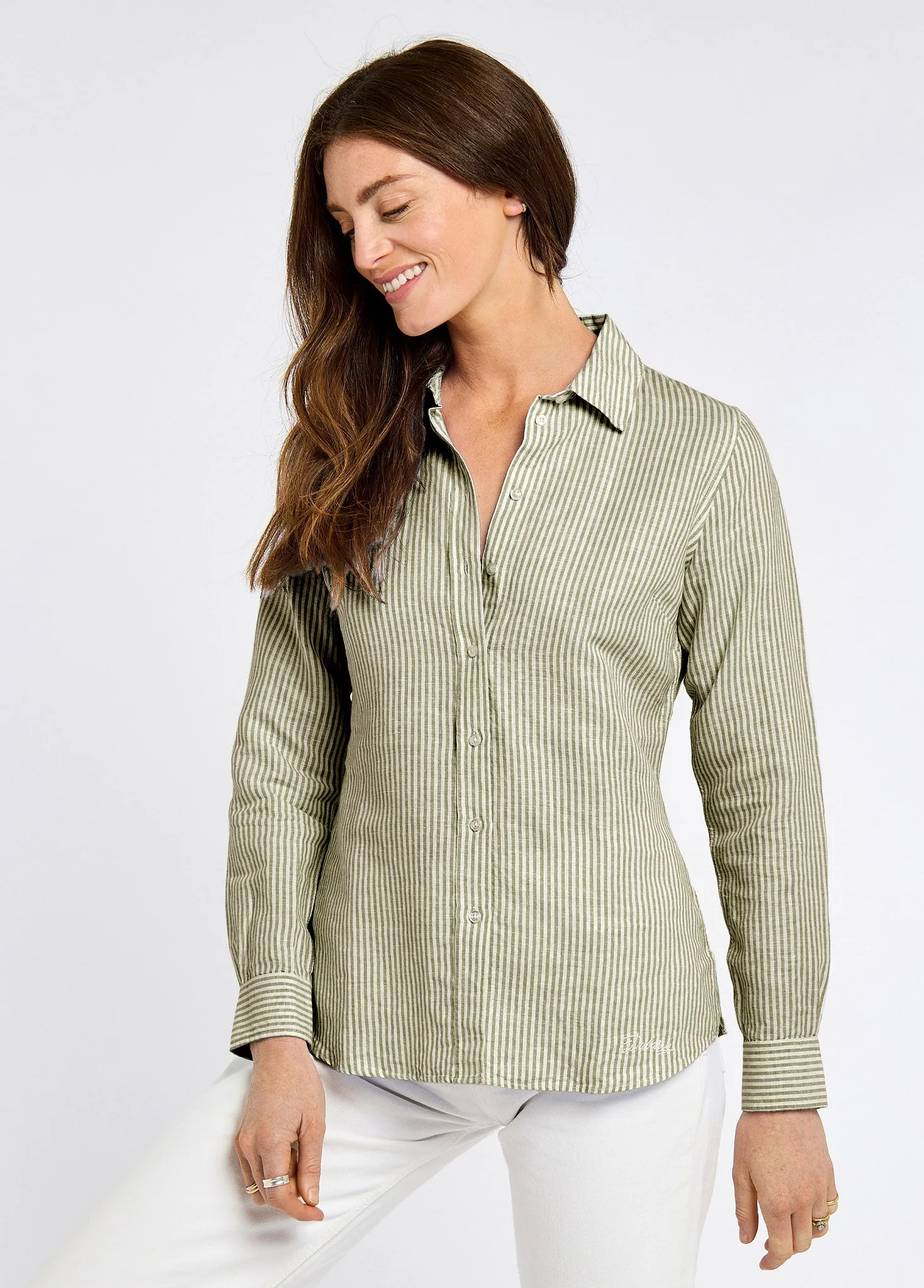 Butterfly Ladies' long sleeve linen shirt- khaki