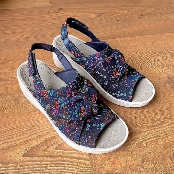 Bzees NWT's Women's Floral Print Slip-On Platform Washable Slingback Sandals 7.5