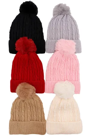 Cable Knitted Fuzzy Sherpa Fleece Lined Beanie