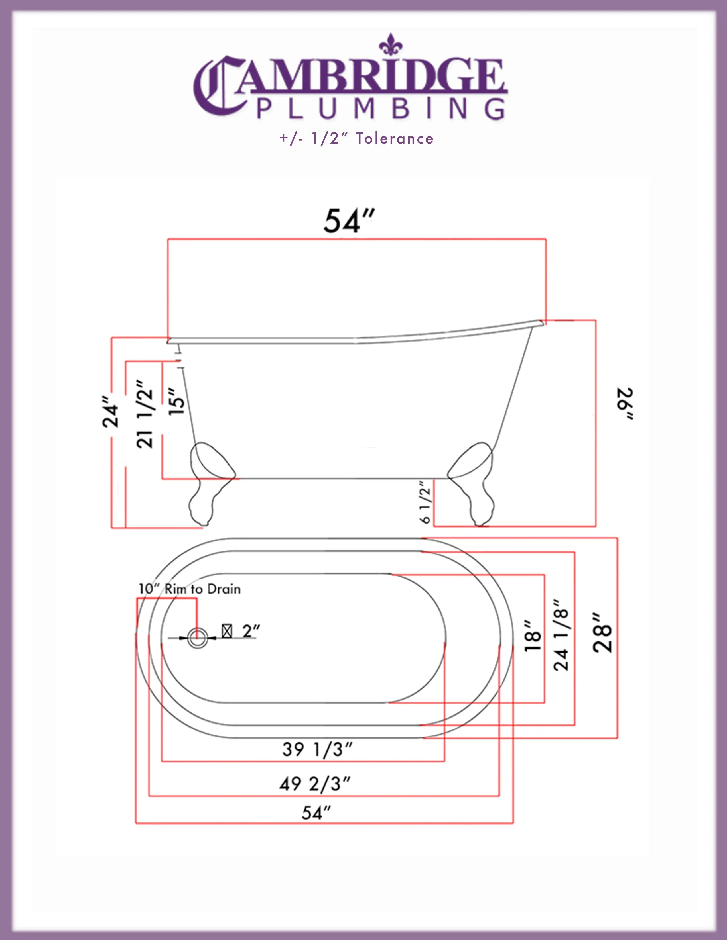 Cambridge Plumbing Scorched Platinum 54" Swedish Clawfoot Tub With Polished Chrome Feet.