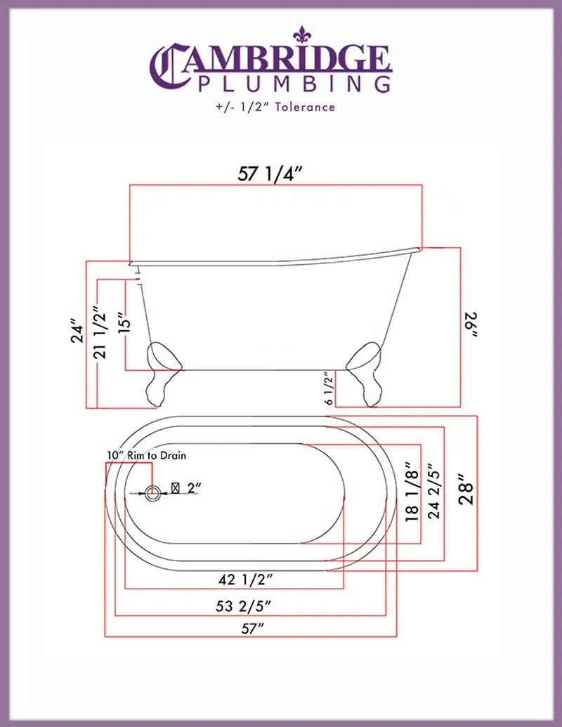 Cambridge Plumbing Scorched Platinum 58" Swedish Clawfoot Tub With Brushed Nickel Feet
