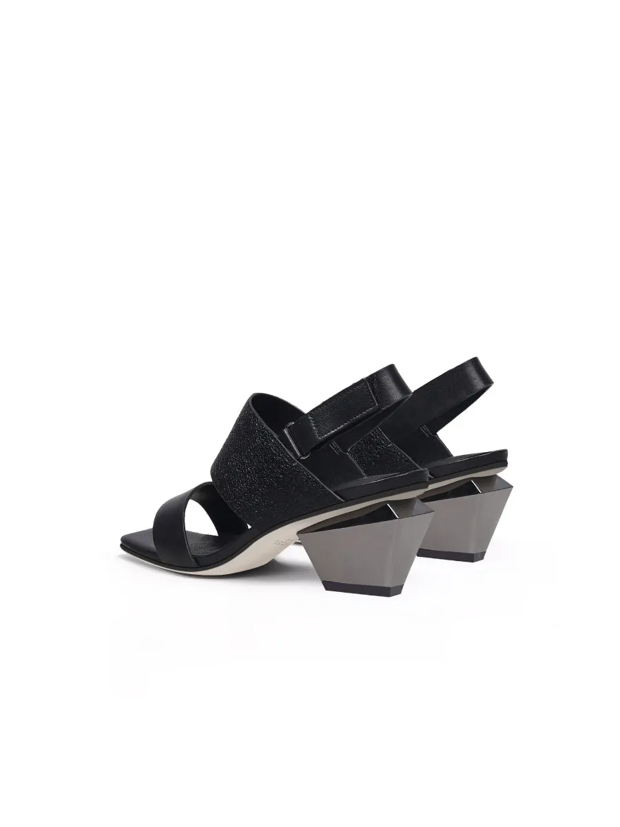 Casey Geometry Heels Leather Black Slingback Sandals
