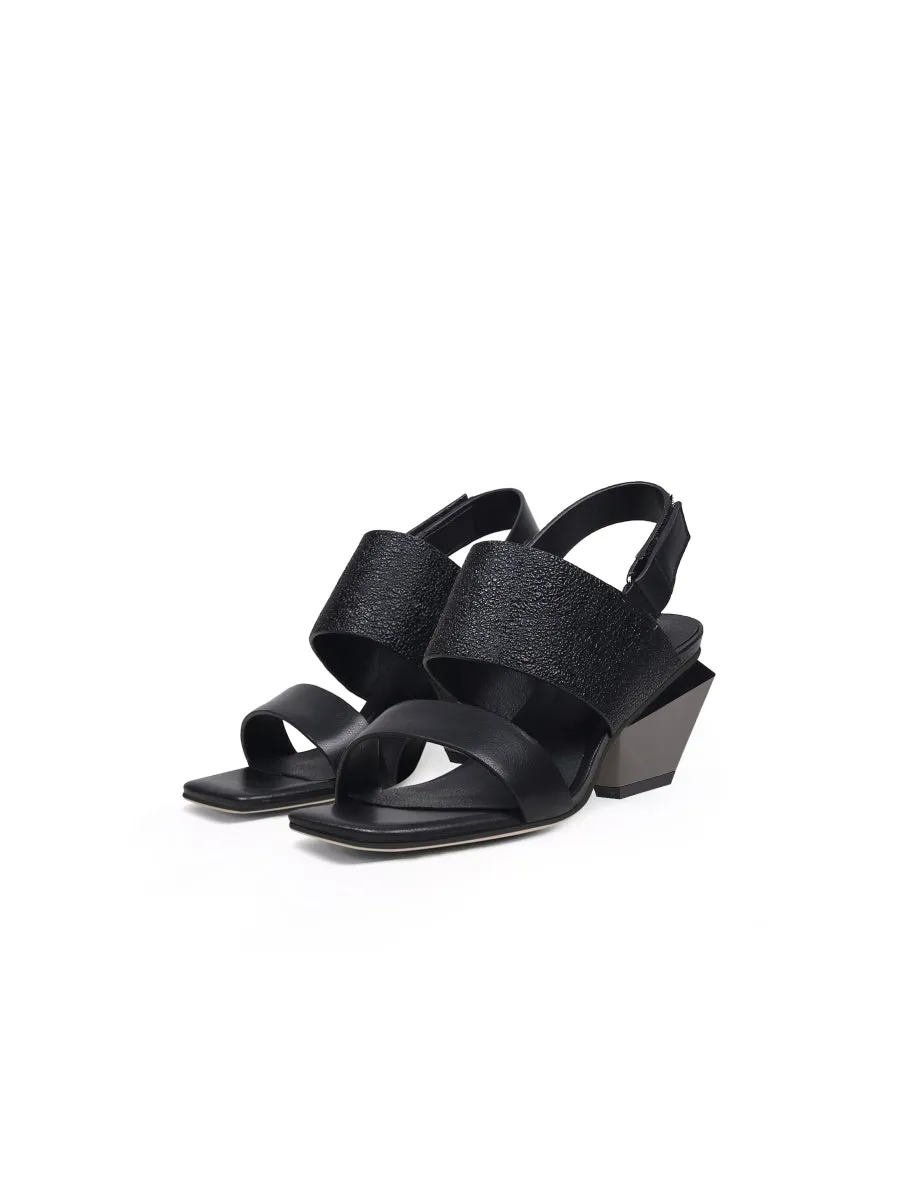 Casey Geometry Heels Leather Black Slingback Sandals