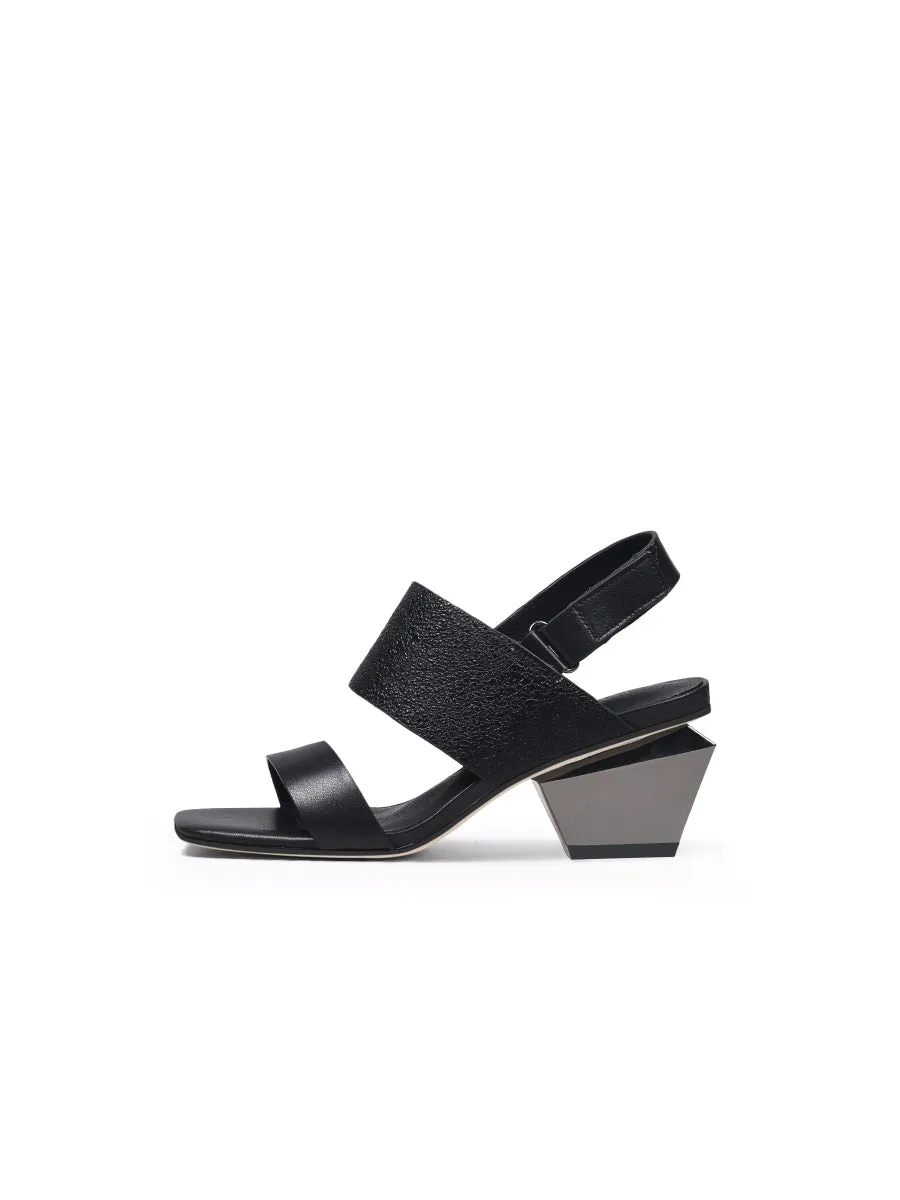 Casey Geometry Heels Leather Black Slingback Sandals