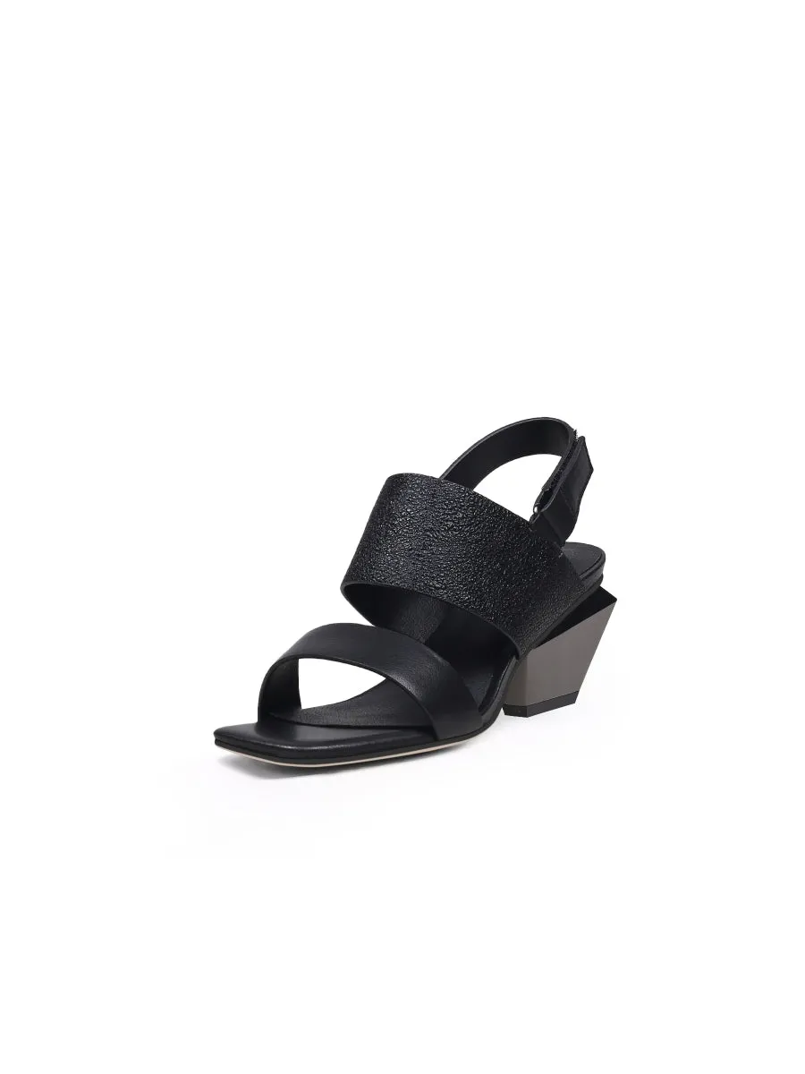 Casey Geometry Heels Leather Black Slingback Sandals