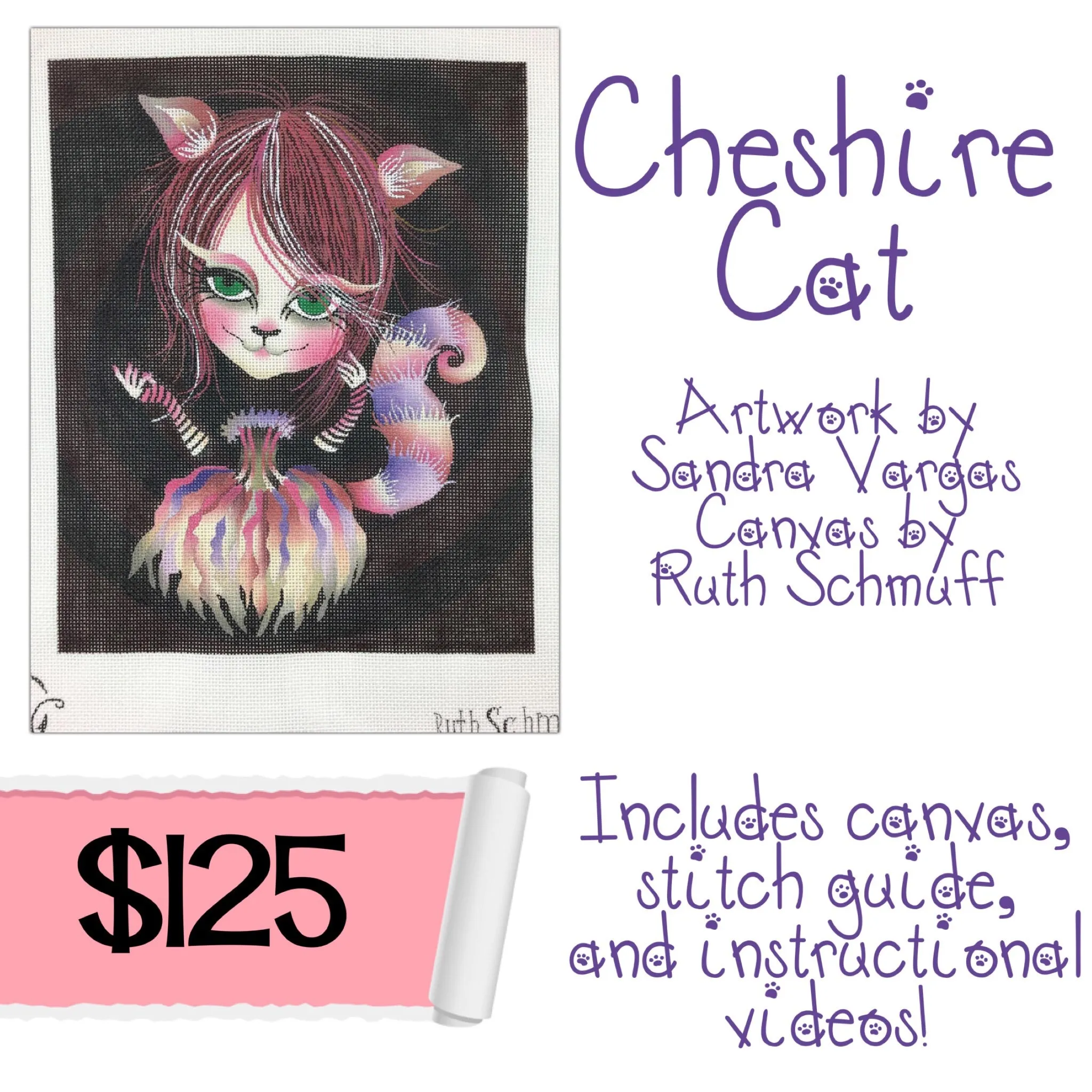 Cheshire Cat - Canvas, Stitch Guide & Instructional Videos
