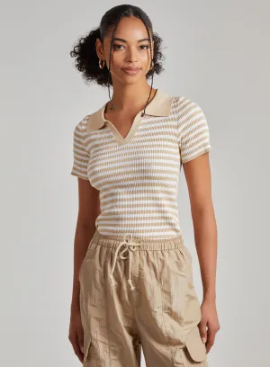 Collared Striped Knitted Polo Top