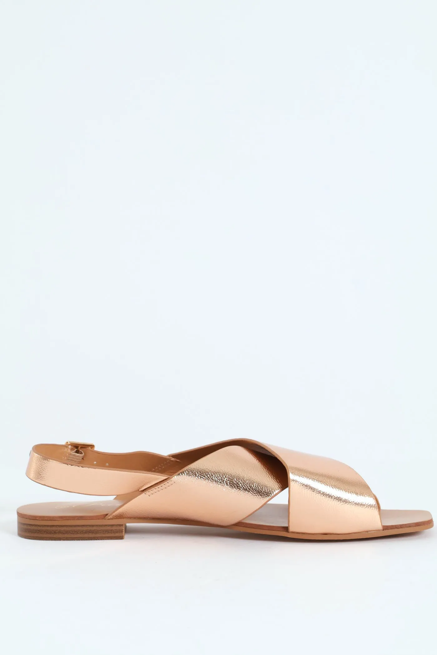 Cracked Mettalic Cross Strap Slingback Sandal - Rose Gold