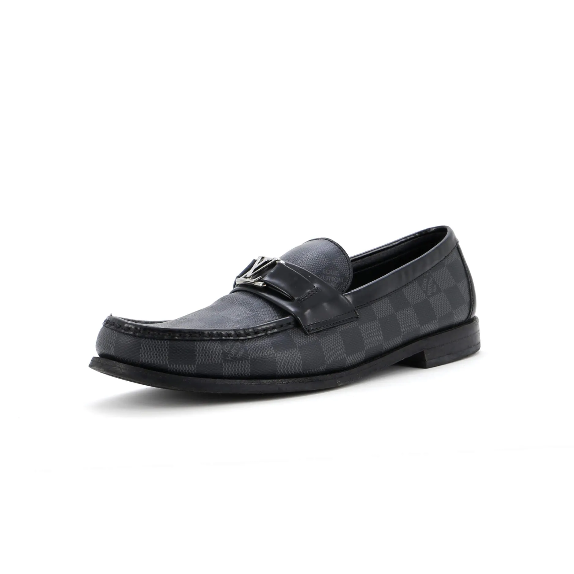 Designer Men's Major Loafers Giant Damier Graphite with Leather