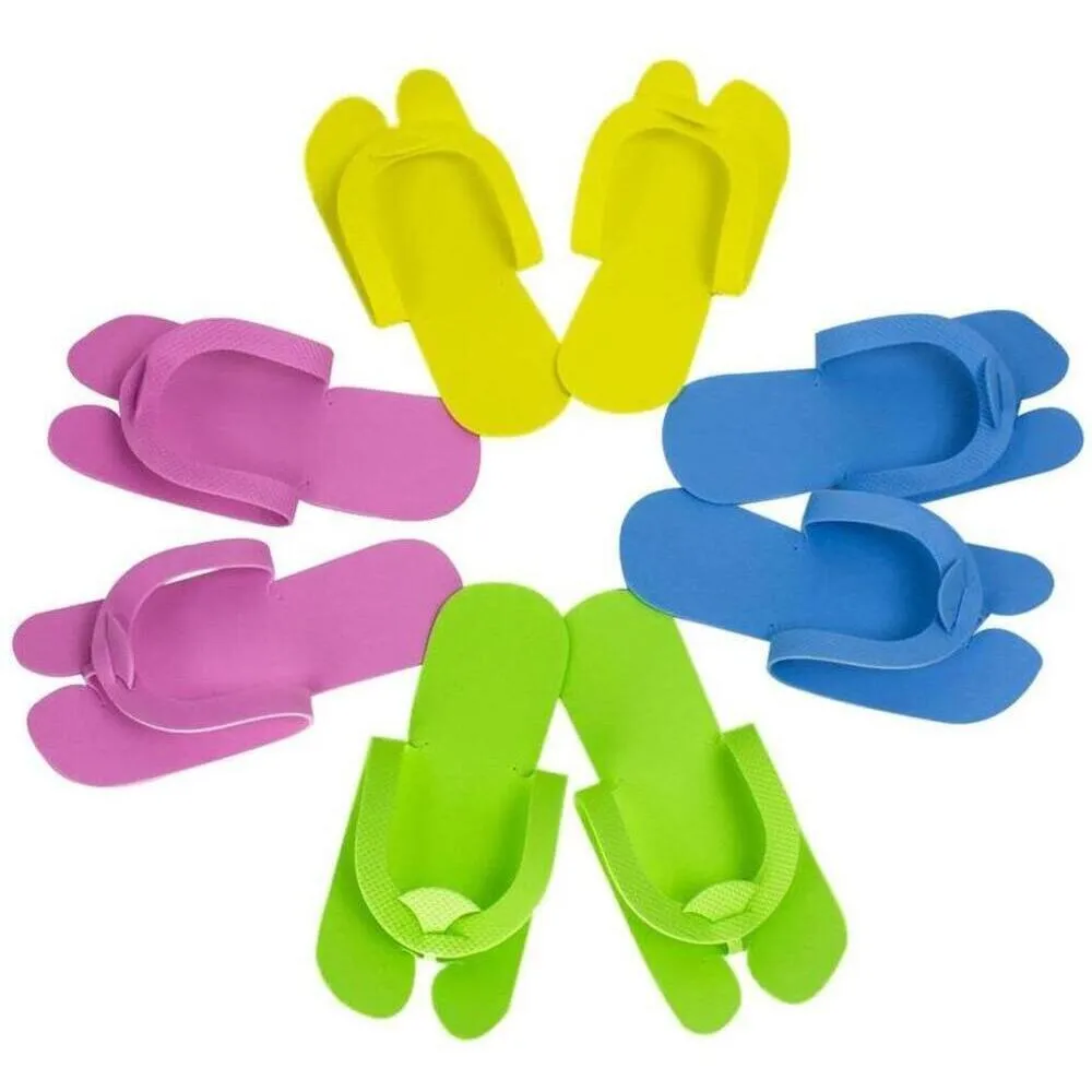 Disposable Fold Up Slip Resistant Slippers / Assorted Colors Green, Blue, Yellow, and Pink / Case of 360 Pair = 30 Packs of 12