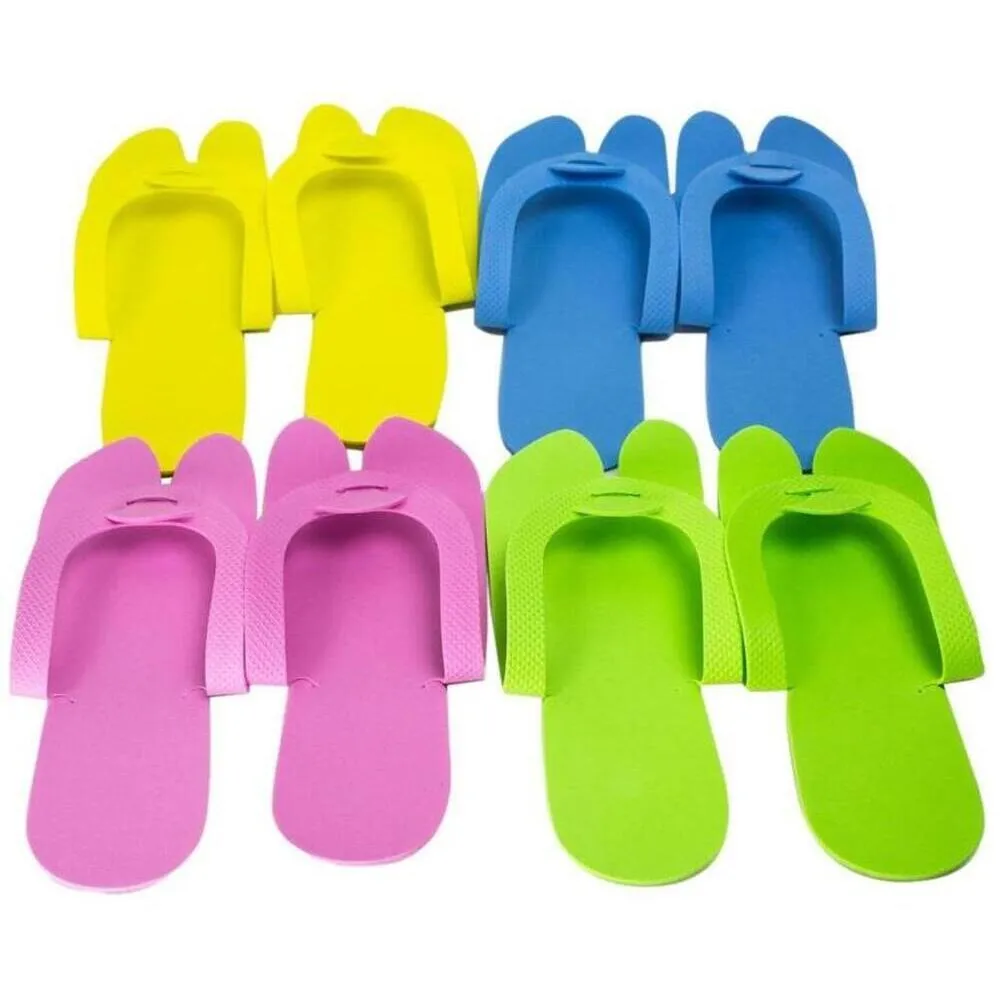 Disposable Fold Up Slip Resistant Slippers / Assorted Colors Green, Blue, Yellow, and Pink / Case of 360 Pair = 30 Packs of 12