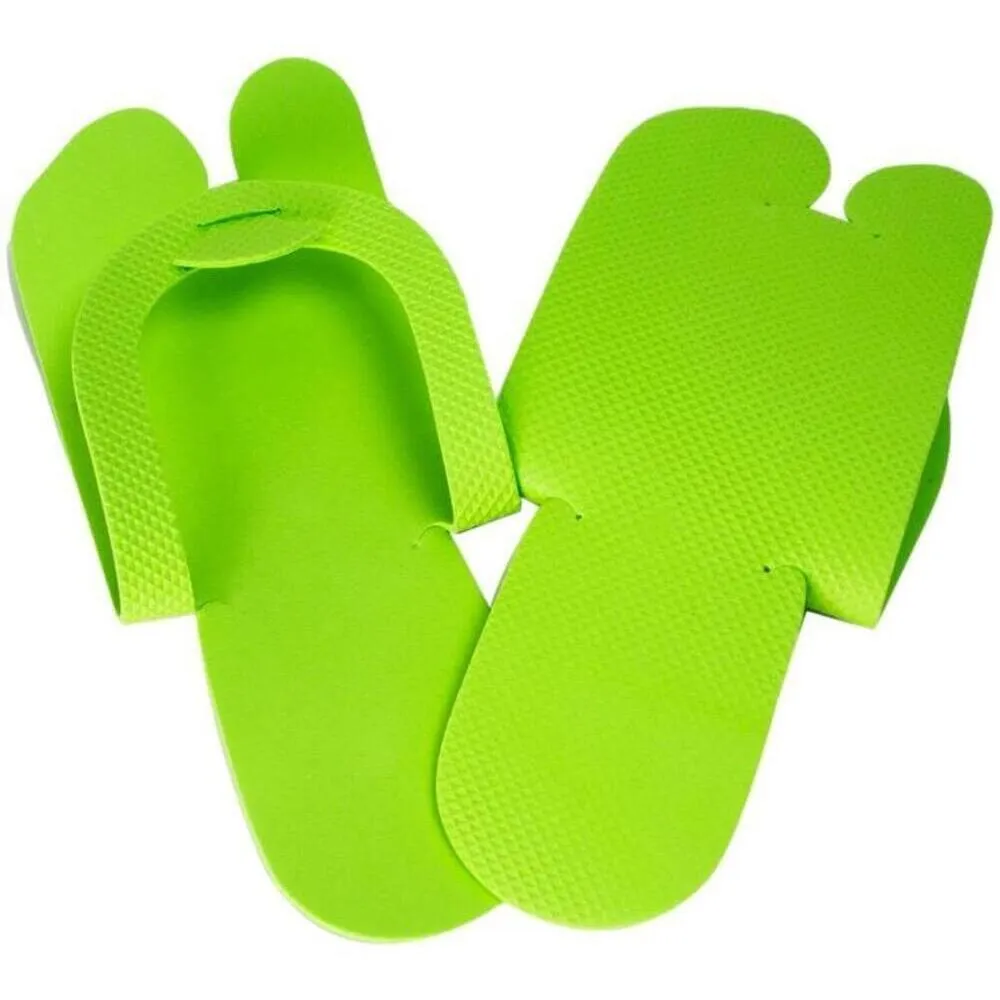 Disposable Fold Up Slip Resistant Slippers / Assorted Colors Green, Blue, Yellow, and Pink / Case of 360 Pair = 30 Packs of 12