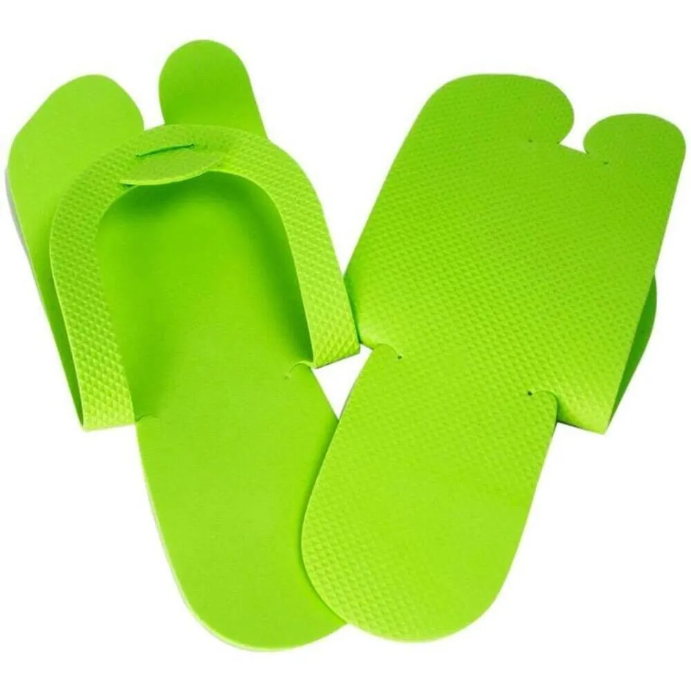 Disposable Fold Up Slip Resistant Slippers / Assorted Colors Green, Blue, Yellow, and Pink / Case of 360 Pair = 30 Packs of 12